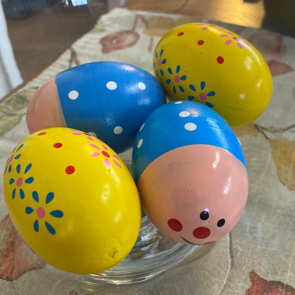 Vintage Other - Wooden Easter Rattle Easter Eggs Total of Four